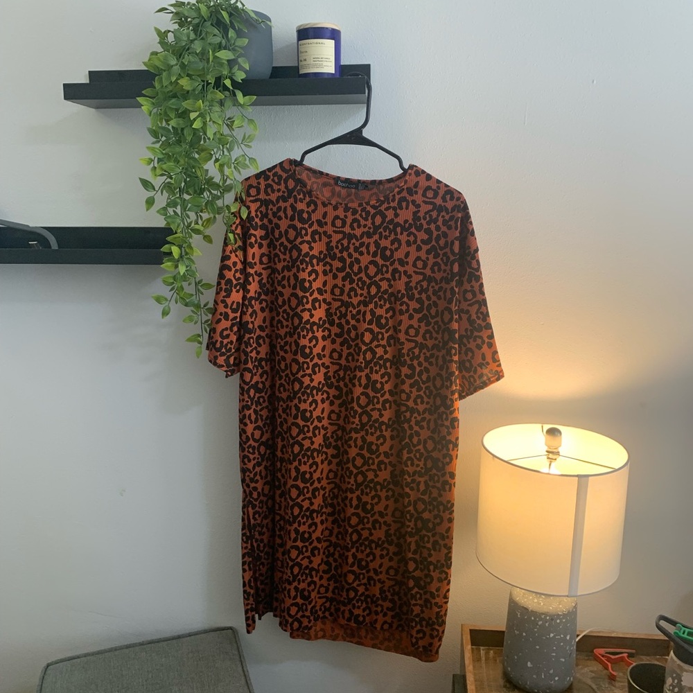 BOOHOO Animal Print T-Shirt Dress